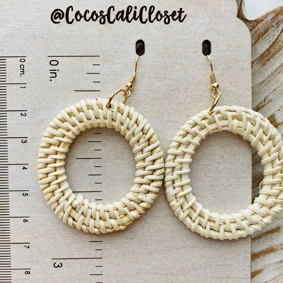 Rattan Hoop Drop Earrings NWT - Picture 4 of 6